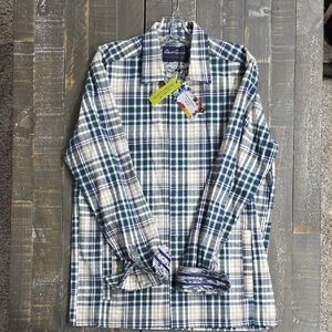 Robert Graham Navy and Cream Plaid Shirt